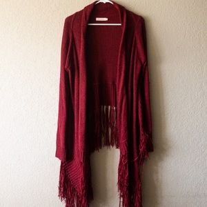 Izzy & Lola Red fringe cardigan open front